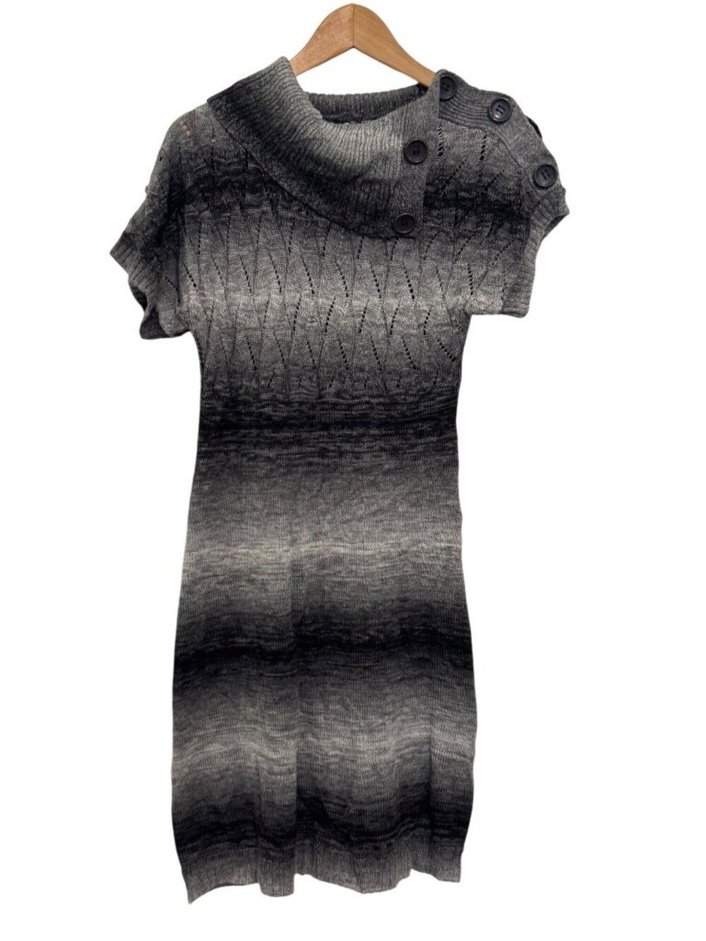 Sequin Hearts Womens Medium Gray Ombre Knit Dress Short Sleeve Button Detail